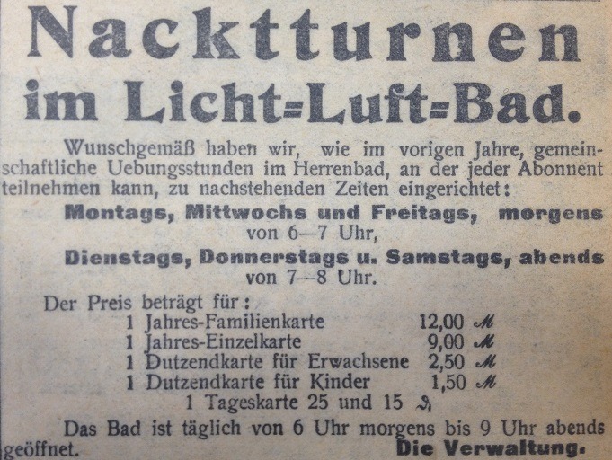 Zeitungswerbung für das Licht- und Luftbad (Quelle: Stadtarchiv)